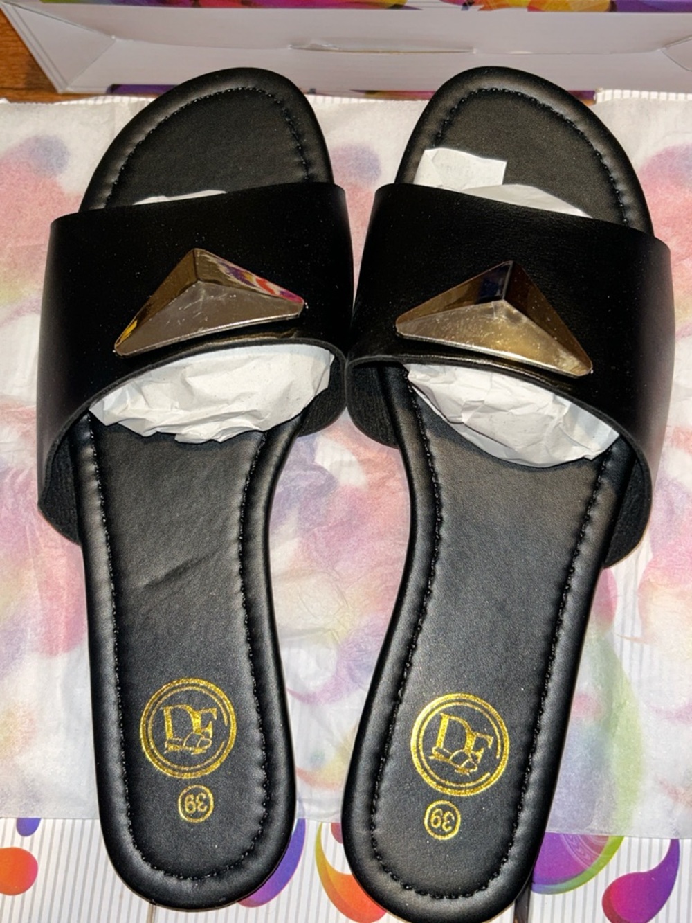 Black Slide Sandals with Gold Accent — Chic Women’s Summer Slides